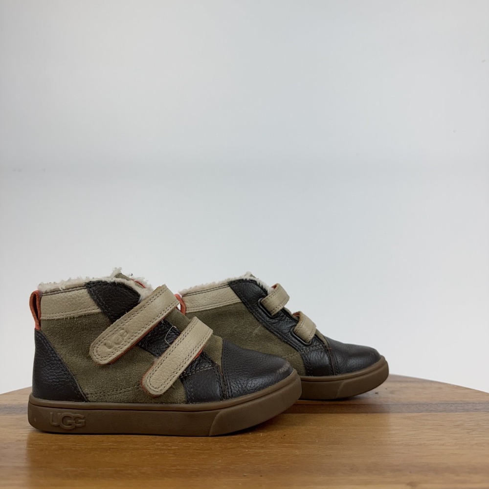 Little Kids Ugg Rennon II Brown Leather Mid Casual Sneakers‎ Shoes Size 10 C GUC